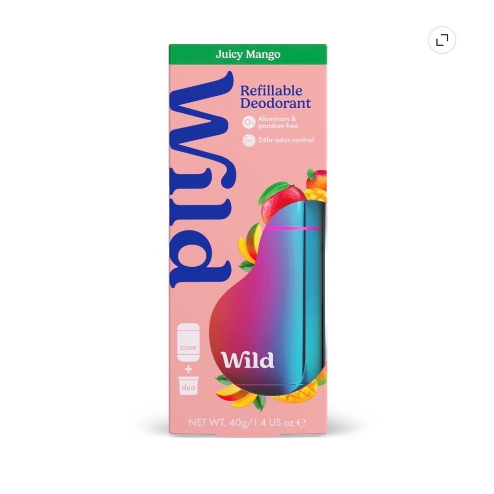 Wild Refillable Deodorant Starter Kit Juicy Mango Aluminum Free Ombre Case 1.4oz